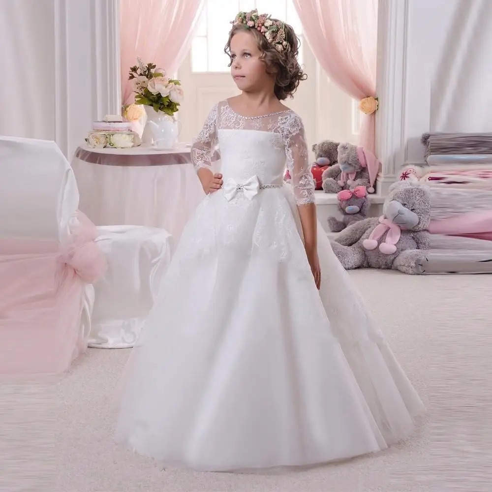 

Flower Girl Dresses 3/4 Sleeve Ball Gown Kids Lace Princess Gown Wedding Party Birthday Girls Dresses Pageant Dresses for Girl