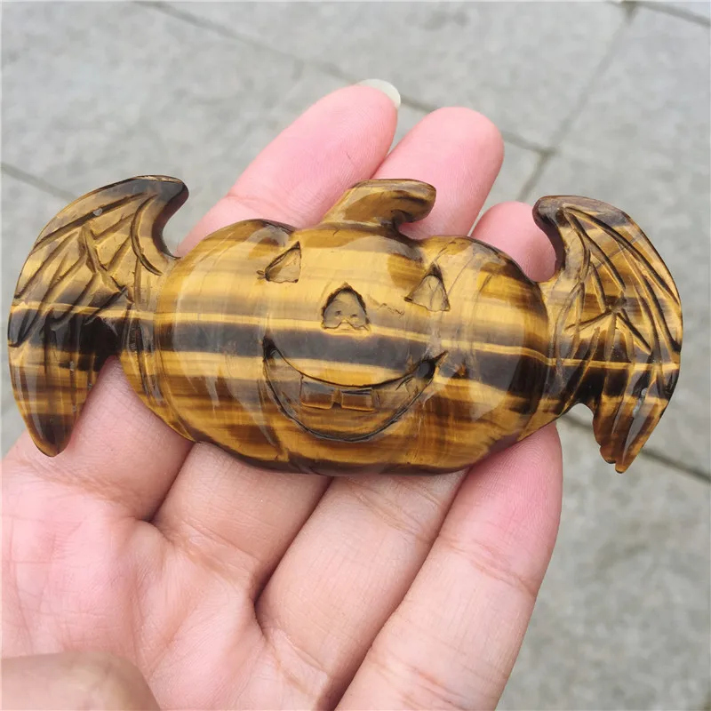 Натуральный желтый тигровый глаз крылья ангела тыква чистая ручная резьба
