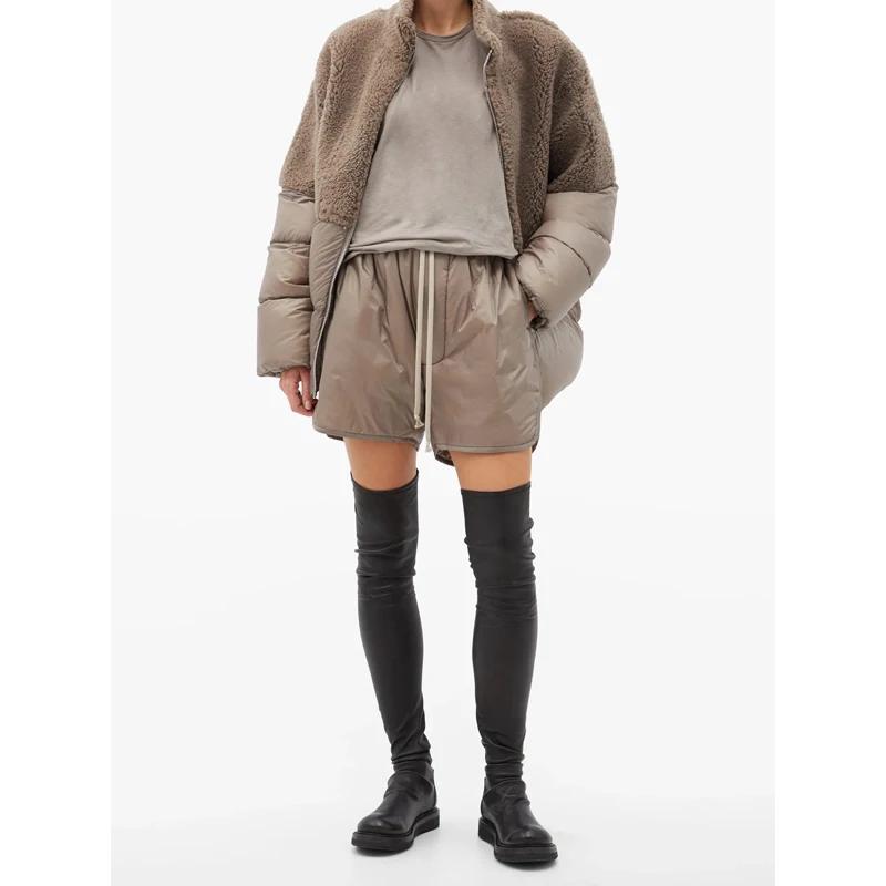 

Autumn Winter New 11.25 Thicken Keep Warm Patchwork Zipper Down Coat Or High Waist Cotton Shorts Set Women