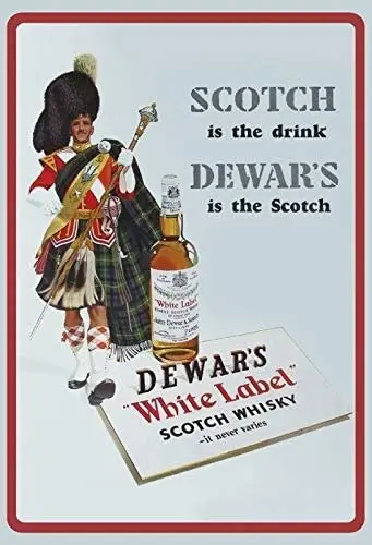 

Bidesign Dewars White Label Scotch Whisky Scot Custom Metal Sign 8X12in-Bar Cafe Restaurant Home Decor