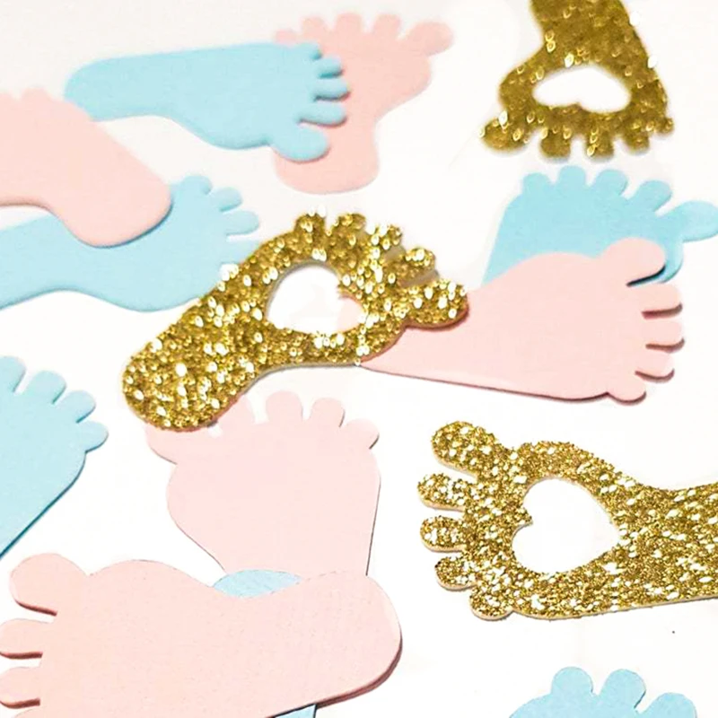 

100pcs Rose Gold Pink Blue Baby Footprint Crown Confetti Gender Reveal Party Baby Shower Decoration Candy Favor Box DIY Supplies