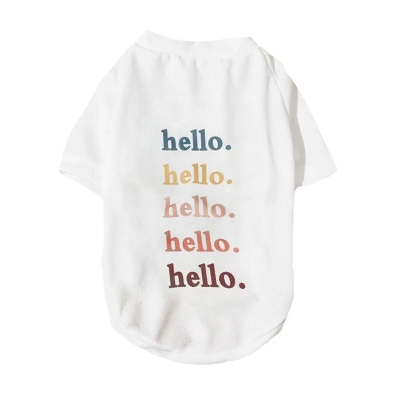 

Pet Shirts Spring Summer White Mesh Dog Shirt Round Neck Cartoon Print Breathable Sunscreen Bulldog Cats Puppy Clothes