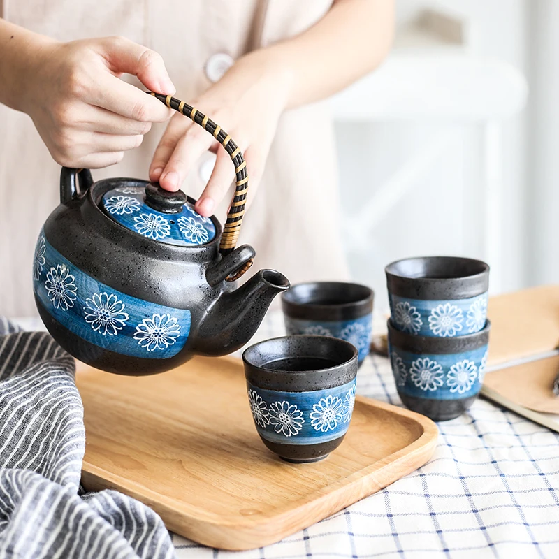 Черная Хризантема cermic чайный набор японский стиль один горшок четыре чашки