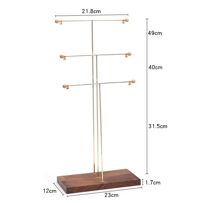 Wooden Gold Metal 3-Tier Tabletop 30/10 Hooks Bracelet Necklace Jewelry Stad Necklace Organizer Display Jewelry Holder