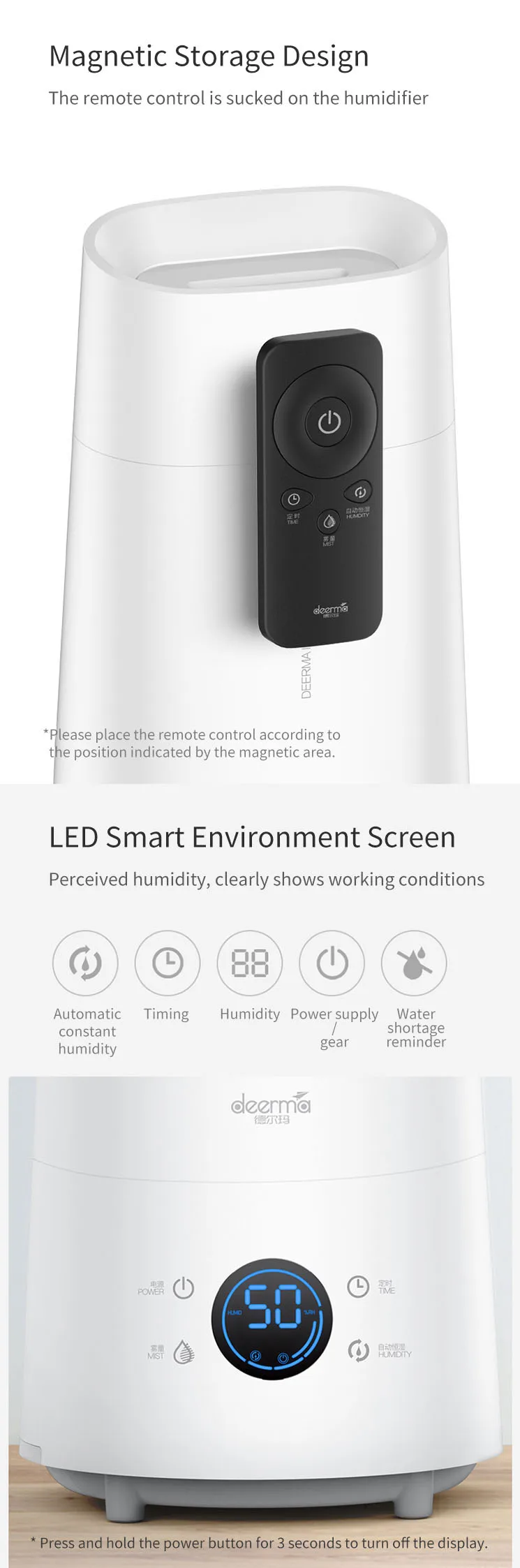 XIAOMI Deerma DEM-LD220 увлажнитель воздуха с пультом дистанционного управления 4L с сенсорным экраном, стоящий увлажнитель воздуха 12 H, регулируемый увлажнитель воздуха