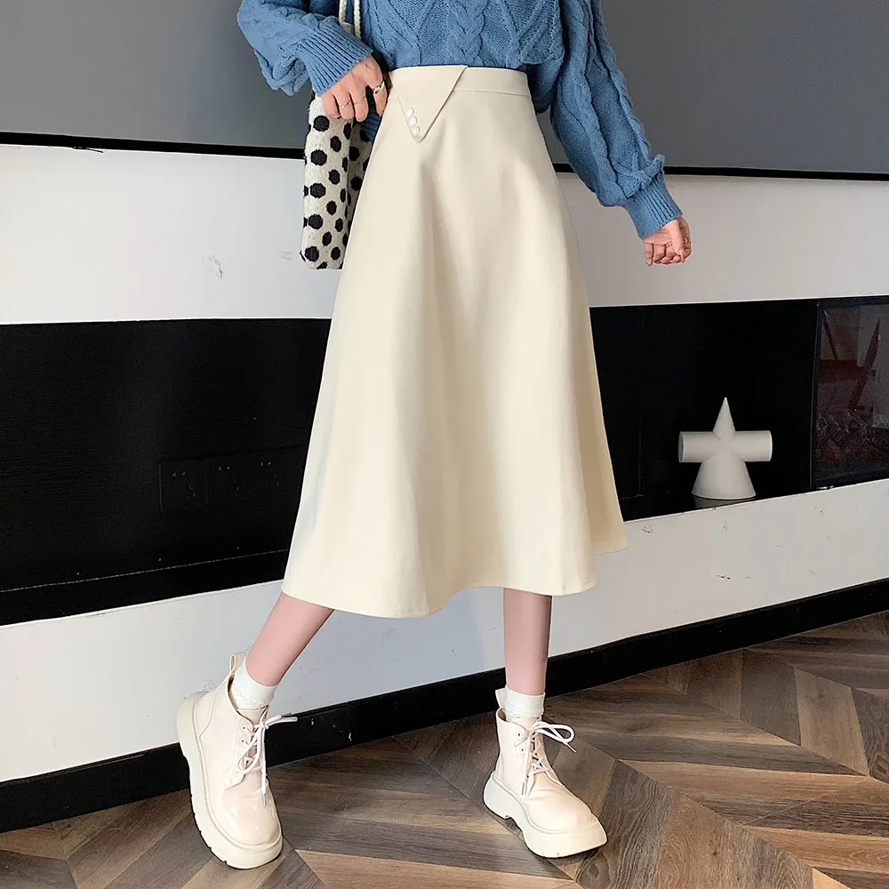 

2021 Autumn Winter Skirt Solid Color Womens Casual High Waist Korean Fashion Casual Temperament Simplicity Women Woolen Skirt