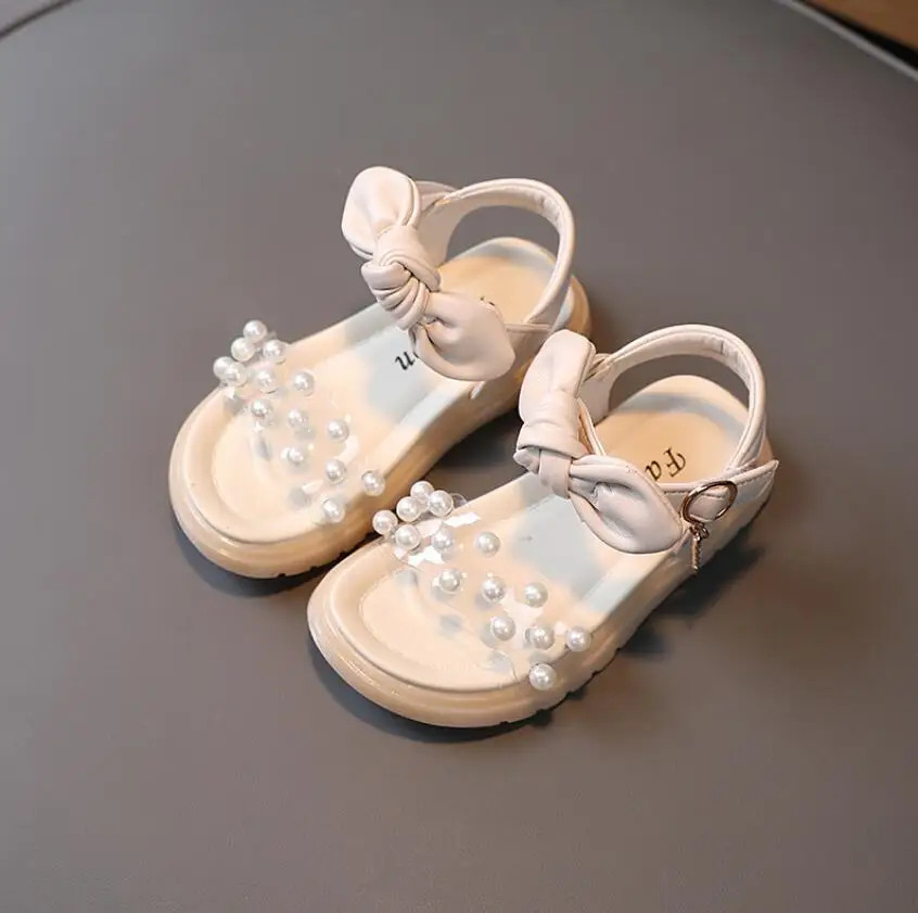 

Girls Sandals Bow-knot Sweet Pearl Beach Shoes Soft Sole Kids Baby Shoes Floral Sandals Princess Fashion Cute Shoes High Quality