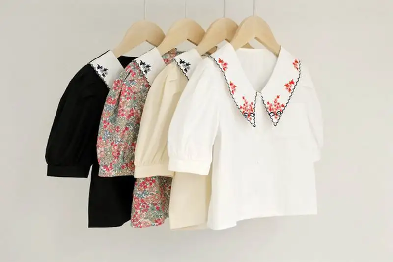 

Baby Girl Shirts 2020 Summer new Korean Style Embroidery Collar Short Sleeve Blouse Preppy Style Top E21364