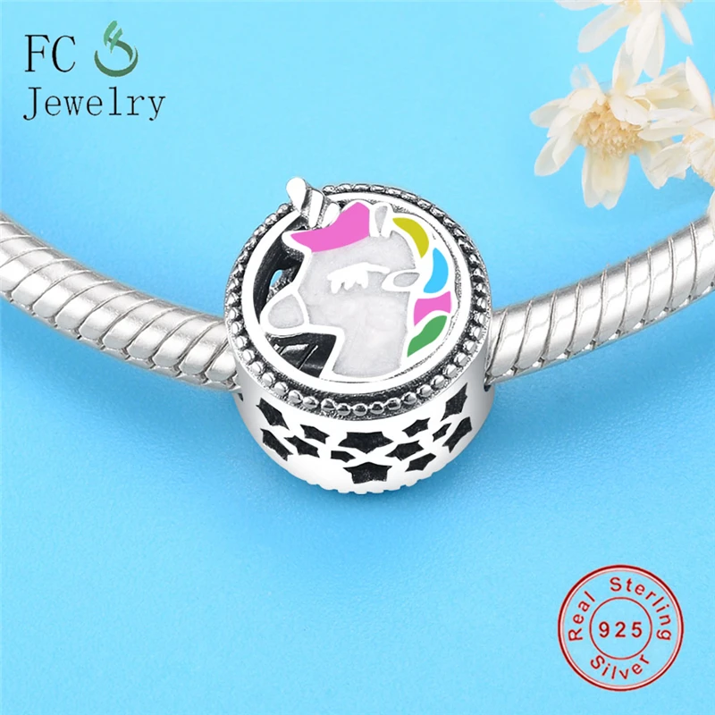 Подлинная 925 пробы серебряная эмаль амулет в виде единорога подходит для
