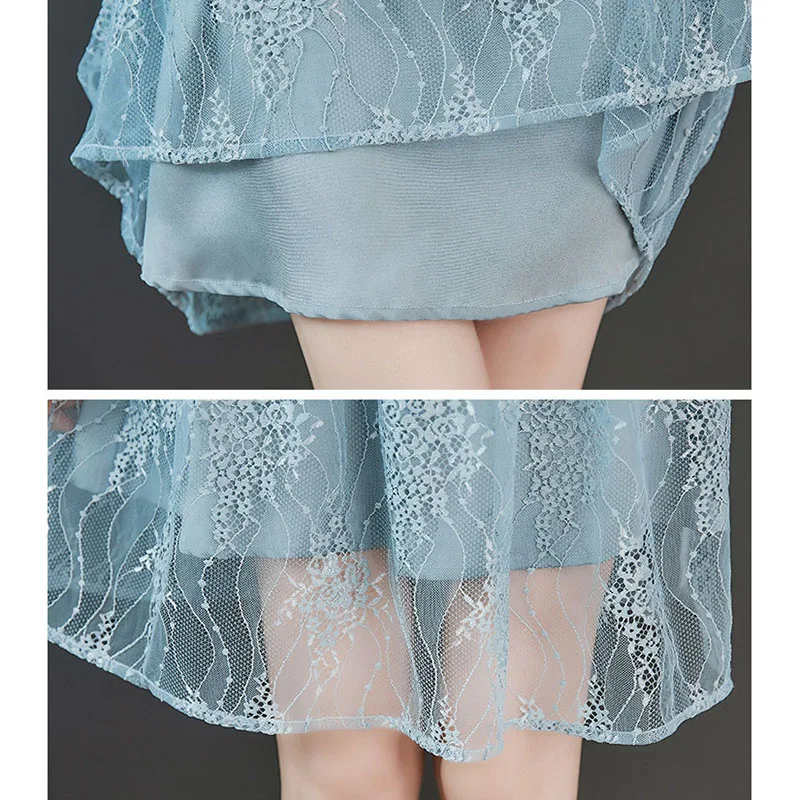 

2021 New Summer Embroidery Chiffon Dresses Fashion Slim Lace Women Dresses Temperament Elegant A-Line Dresses LJ2333