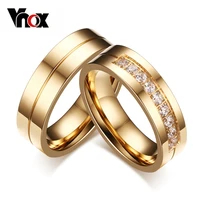 vnox trendy wedding bands rings for women men love gift gold color stainless steel cz promise couple jewelry