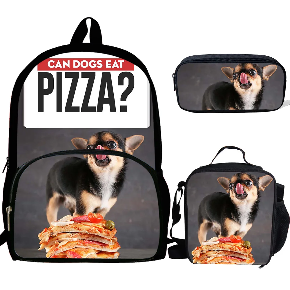 3 шт./компл. Мопс собака ест пиццы печати ортопедические Рюкзаки Школьный для