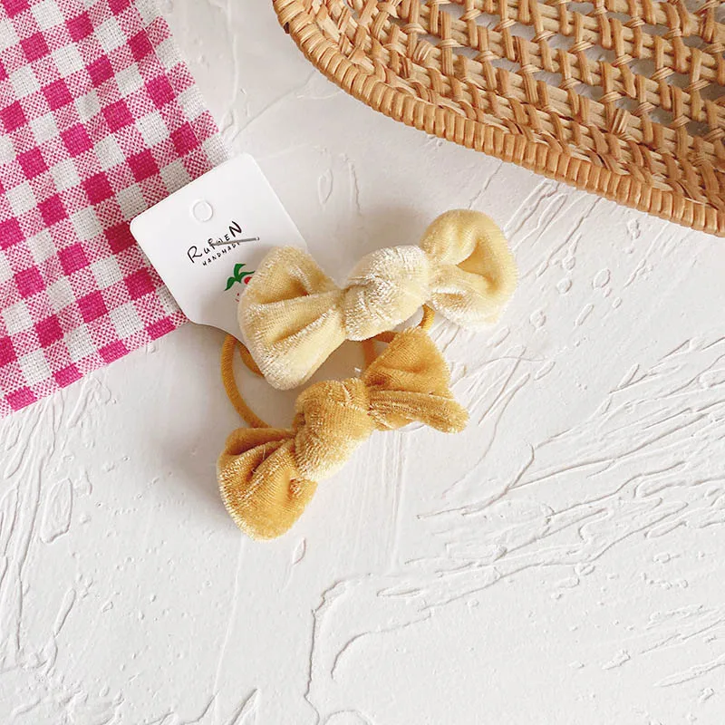 

CN 2 Pcs/lot Candy Color Velvet Elastic Hair Bands for Girls Kids Knot bowknot Hair Ropes Princess Hair Rings Hair Accessories