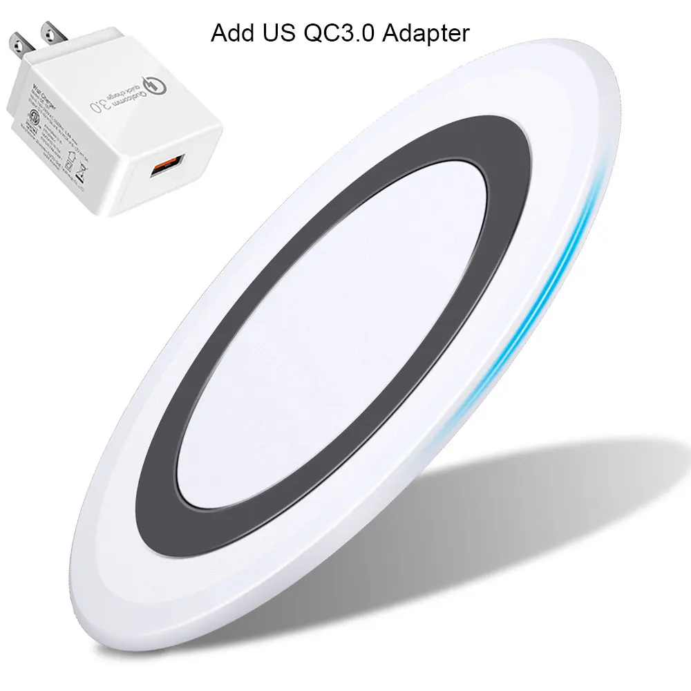 Add US QC3.0 Adapter Водонепроницаемый ультра тонкий Silm беспроводной зарядное устройство 10 Вт для huawei Xiaomi Mi 9 samsung Galaxy S9 iPhone XR X XS QI Беспроводная зарядка - Цвет: Add US QC3.0 Adapter