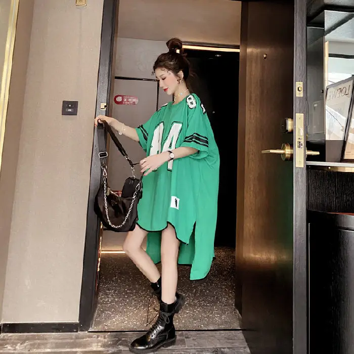 

Medium and long age-reducing short sleeve T-shirt women's summer 2021 new Korean style Joker size belly jacket