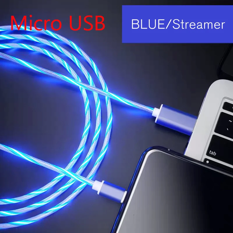 Micro USB-Blue Стример зарядное устройство type-C type C USB C для samsung A50 Micro USB кабель для зарядки светодиодный 2A кабель для быстрой зарядки для iPhone шнур для зарядного устройства - Цвет: Micro USB-Blue