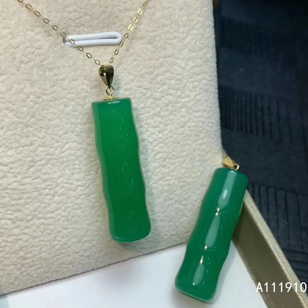 

KJJEAXCMYY fine jewelry 18K gold inlaid natural gemstone green chalcedony female necklace pendant popular support test