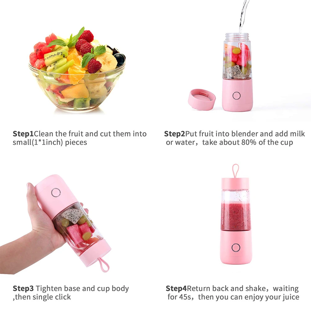 Portable Blender Personal Juicer With USB Rechargeable Cordless Mini Mixer Cup Fruit Vegetable Juice |