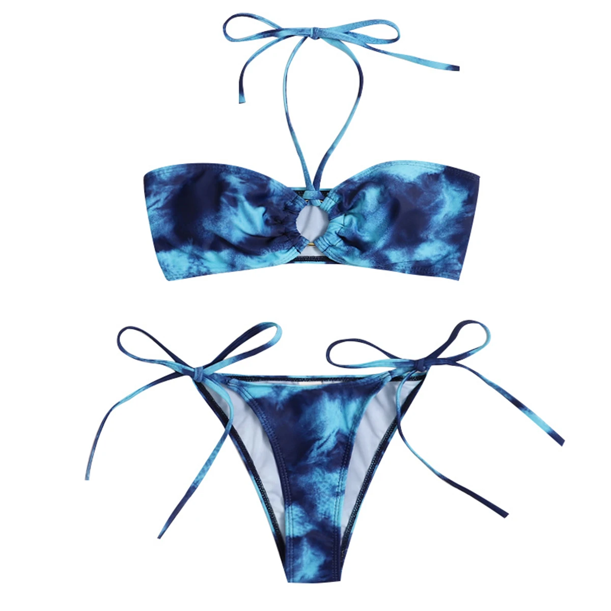 

2021 Sexy Tie Dye High Waist Bikini Set String Ruffled Swim Bathing Suit For Women Swimsuit Woman Swimwear 2 Piece