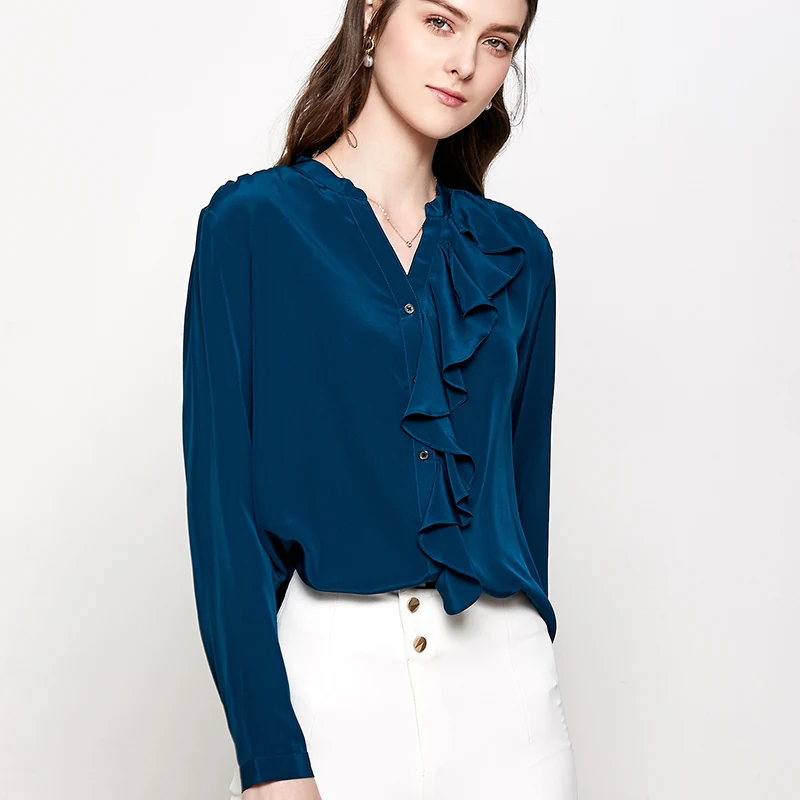 Женская рубашка с длинными рукавами осенняя блузка из натурального шелка