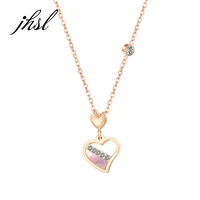 jhsl fashion jewelry children girls statement cubic zircon heart pendants necklaces for women stainless steel chain