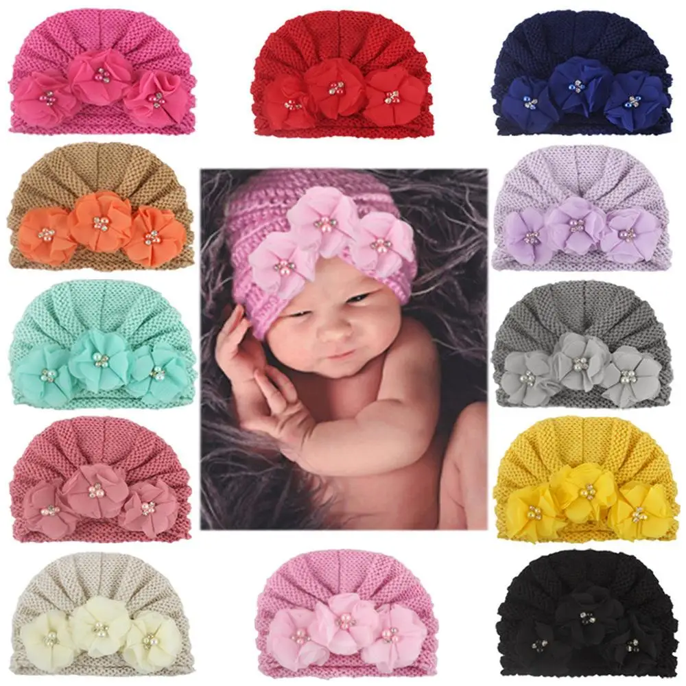 

Hat Baby Hot Newborn Photography Boy Girl Acrylic Knitted Bead Turban Hat Hair Band Beanie Headwear Cap Sets czapki dla dzieci