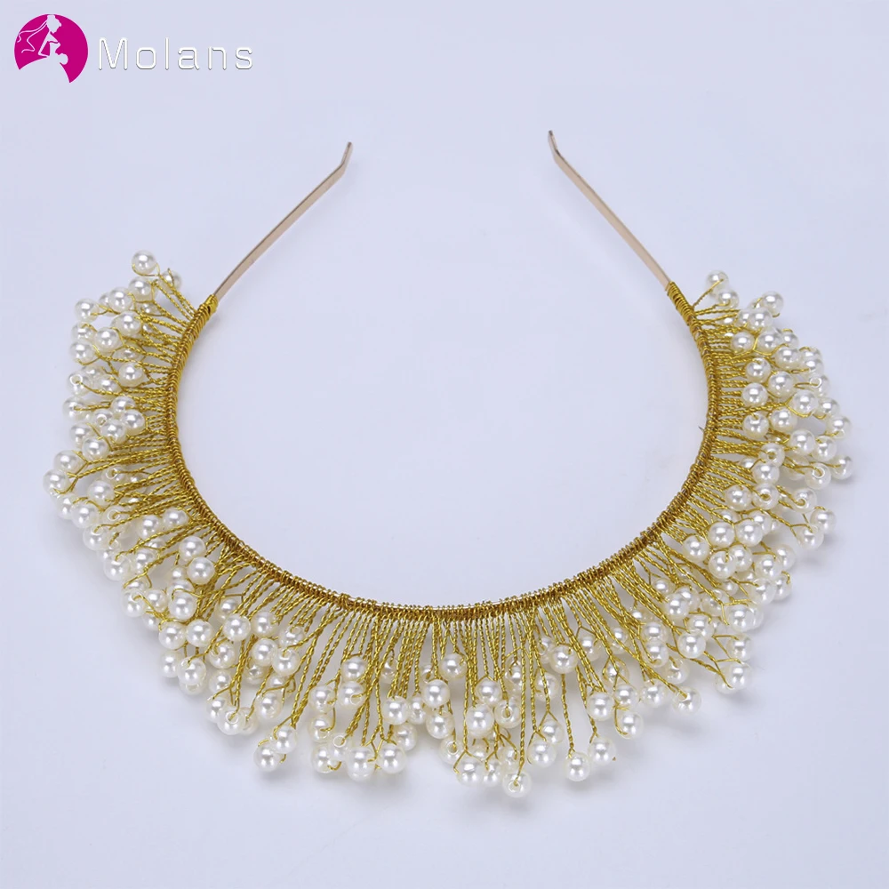 Моланс жемчуг ручной работы Корона обруч для волос Серебряная линия Белый