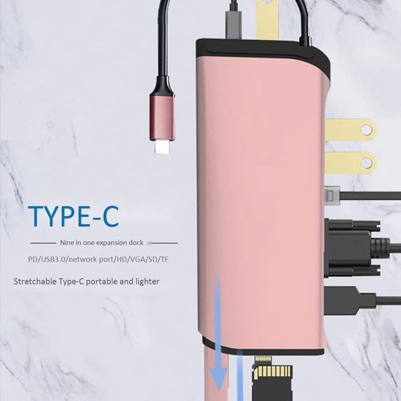 

Nine in One Stretchable Type-C Computer Stand HDMI / VGA Dual HD Same Screen + SD / TF Card + USB