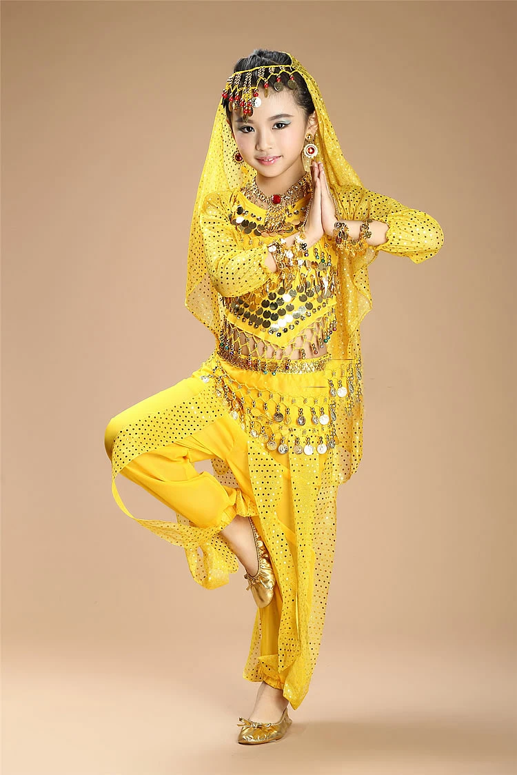 Детский костюм для танца живота с блестками и длинными рукавами|Танец живота| |