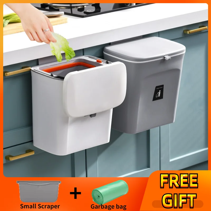 

NEW 7/9L Large capacity Trash Can for Kitchen Door Hanging Kitchen Recycling Garbage basket Bartroom Wall Mounted Trash Bin