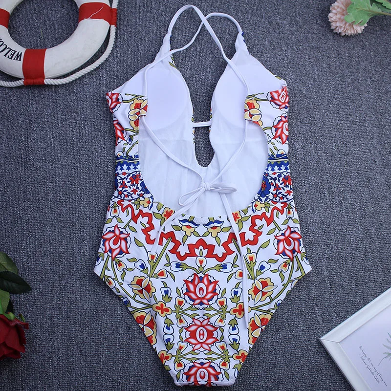 

Retro High Waist One Piece Swimsuit 2021 Women Sexy Plunging Monokini Backless Adjustable Bodysuit Brazilian Bathing Suit XL