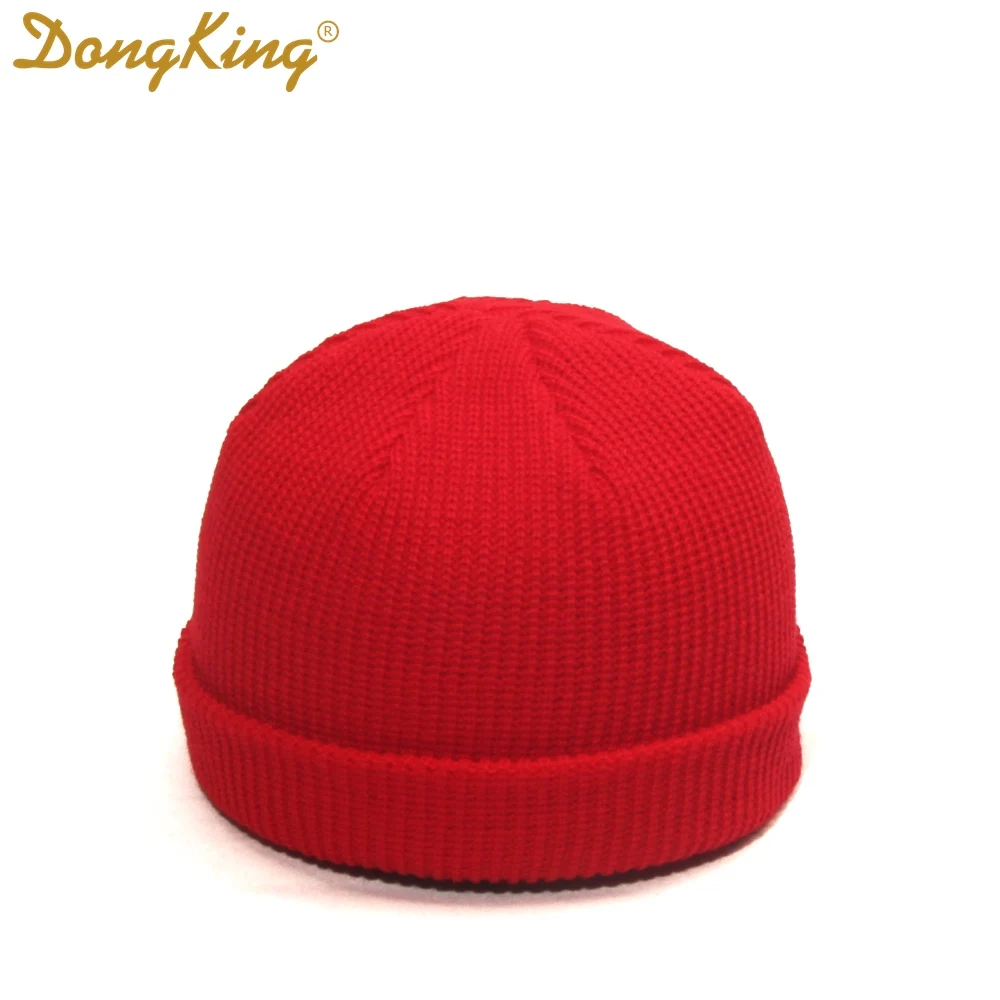 Red DongKing Новые Вязаные Шапочки ребристый трикотажный с манжетами короткие дыни кепки Docker Beanie шапка с черепом Ретро зимняя шапка унисекс Зимние шапки - Цвет: Red