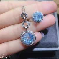 kjjeaxcmy fine jewelry natural blue topaz 925 sterling silver women pendant necklace chain ring set support test trendy