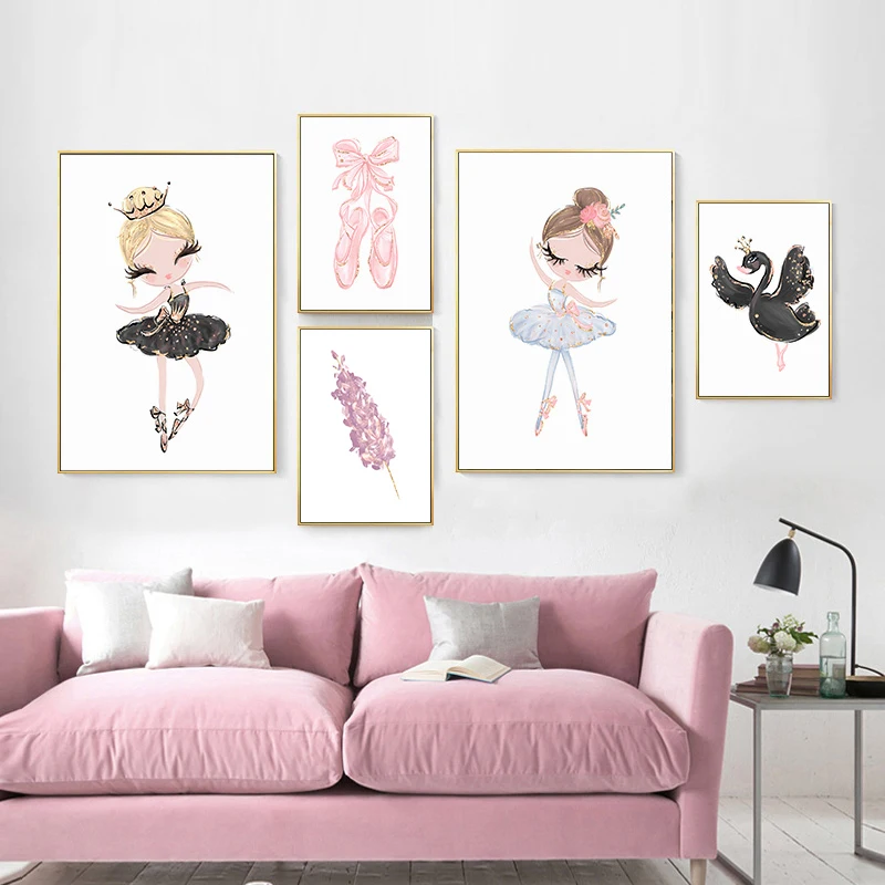 

HD Nordic Ballet Princess Baby Nursery Unicorn Cartoon Modern Home Decoration Swan Wall Art Print Poster Picture Kid Girl Room