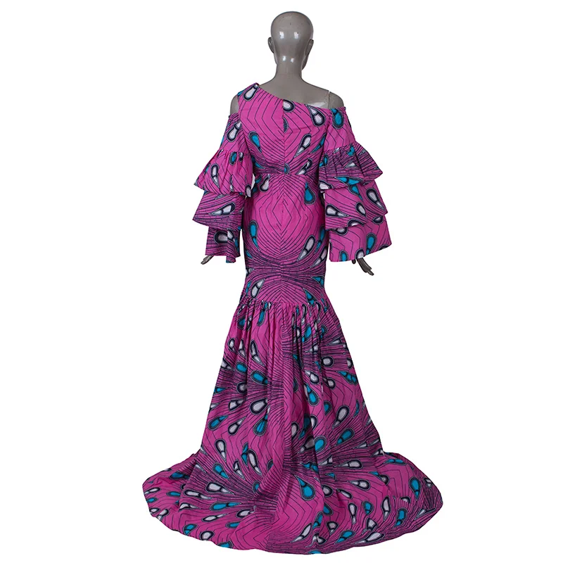 Bintarealwax Africa Dresses Dashiki Real Wax Print Traditional African Clothing Fishtail and Ground Clothing Women WY4336