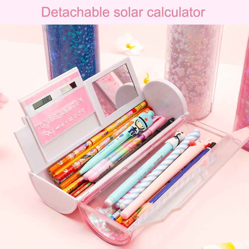 

Cartoon Pen Box Luminous Whiteboard Pencil Case With Calculator Magnetic Switch Schooll