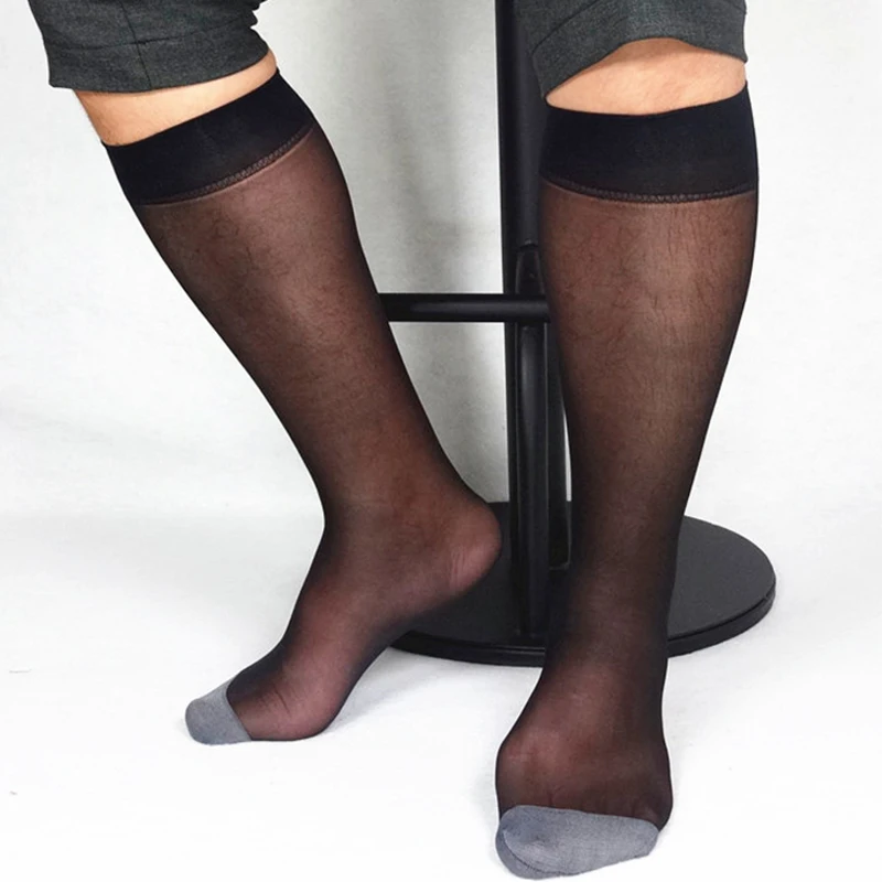 Носки мужские прозрачные шелковые тонкие дышащие пикантные мягкие с широким