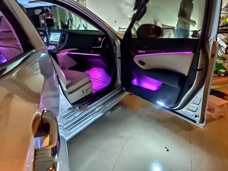 10 в 1 RGB светодиодный светильник 8 м для украшения интерьера автомобиля волоконно-оптический светильник с помощью приложения управление 12 В декоративные атмосферные лампы универсальные