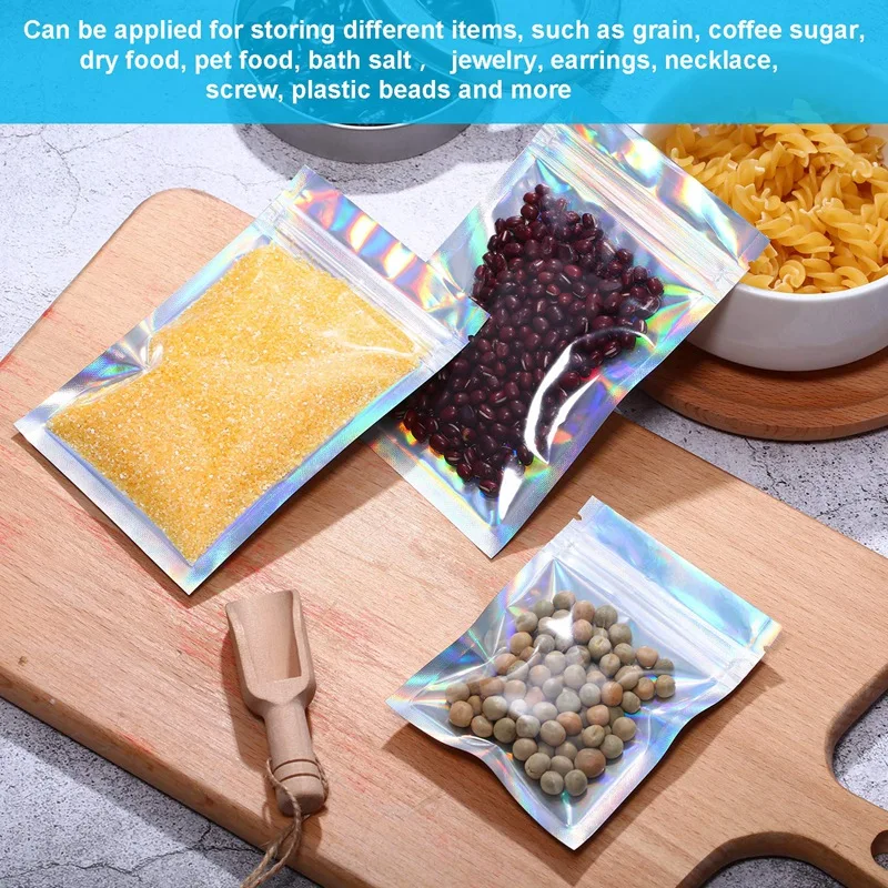 150 Pcs Mylar Zipper Closure Bags Aluminum Foil Food Storage Holographic Rainbow Color Resealable Pouch | Дом и сад
