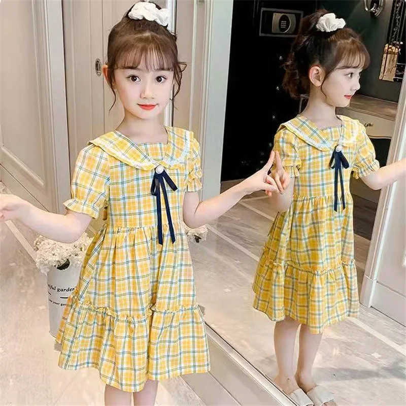 Новинка лета 2022 платье для девочек детские школьные платья в клетку костюмы