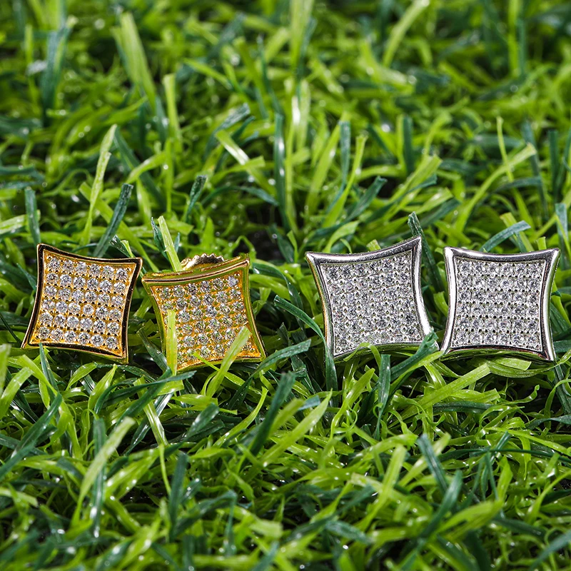 Хип-хоп 1 пара микро полностью проложенные Стразы Циркон CZ квадратное Bling Iced Out