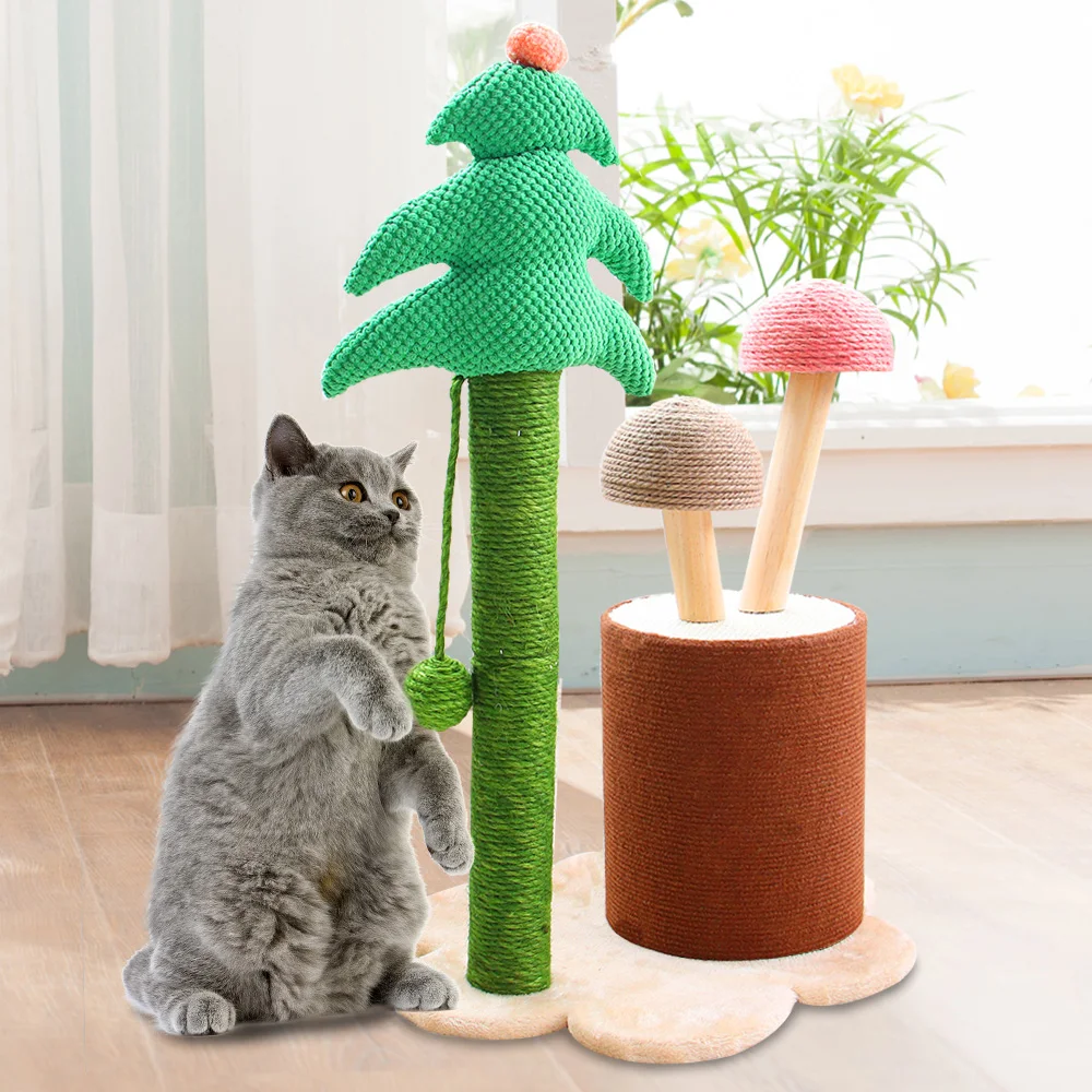

Fashion Cat Climbing Tree Scratcher Post with Ball for Cats Kitten Christmas Tree Mushroom Shape Cat Scratching Toy Tower