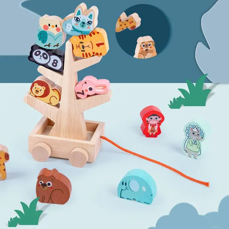 

Children Animal Balance Wooden Blocks Toys Montessori Stacking Threading Games Early Educational Fine Motor Training Toys