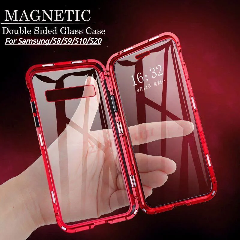 

Double Sided Tempered Glass Magnet for Samsung S20 Ultra S8 S9 S10 Plus Note9 10 A10 A30 A50 A71 360Full Protection Flip Cover