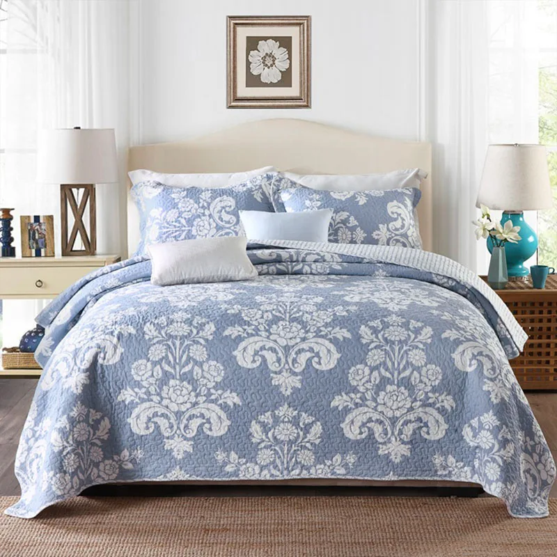 

CHAUSUB Print Cotton Quilt Set 3PCS Bedspread on the Bed Pillowcase Queen Size Quilte Bed Cover Coverlet Summer Blanket for Bed