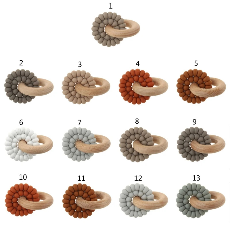 

Baby Food Grade Silicone Teether Wooden Teething Bracelet Safety Organic Infant Montessori Toy