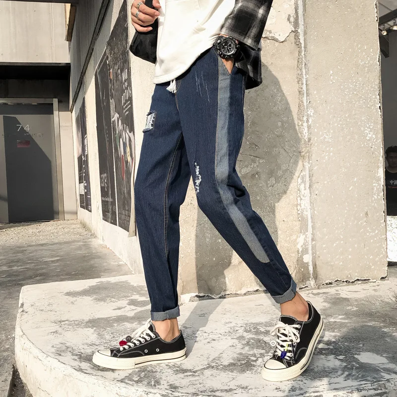 

GODLIKEU Mens Jeans Ripped Distressed Destory Striped Loose Straight Casual Hip Hop Pants
