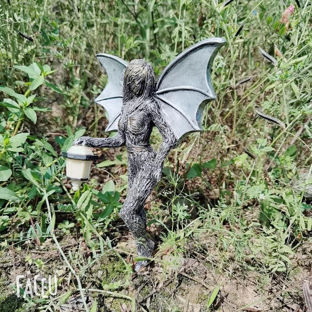 Linterna de jard&iacute;n brillante, elfo de chica con linterna, &Aacute;ngel luminoso, estatua de Hada de jard&iacute;n, artesan&iacute;a, decoraci&oacute;n del hogar al aire libre-3