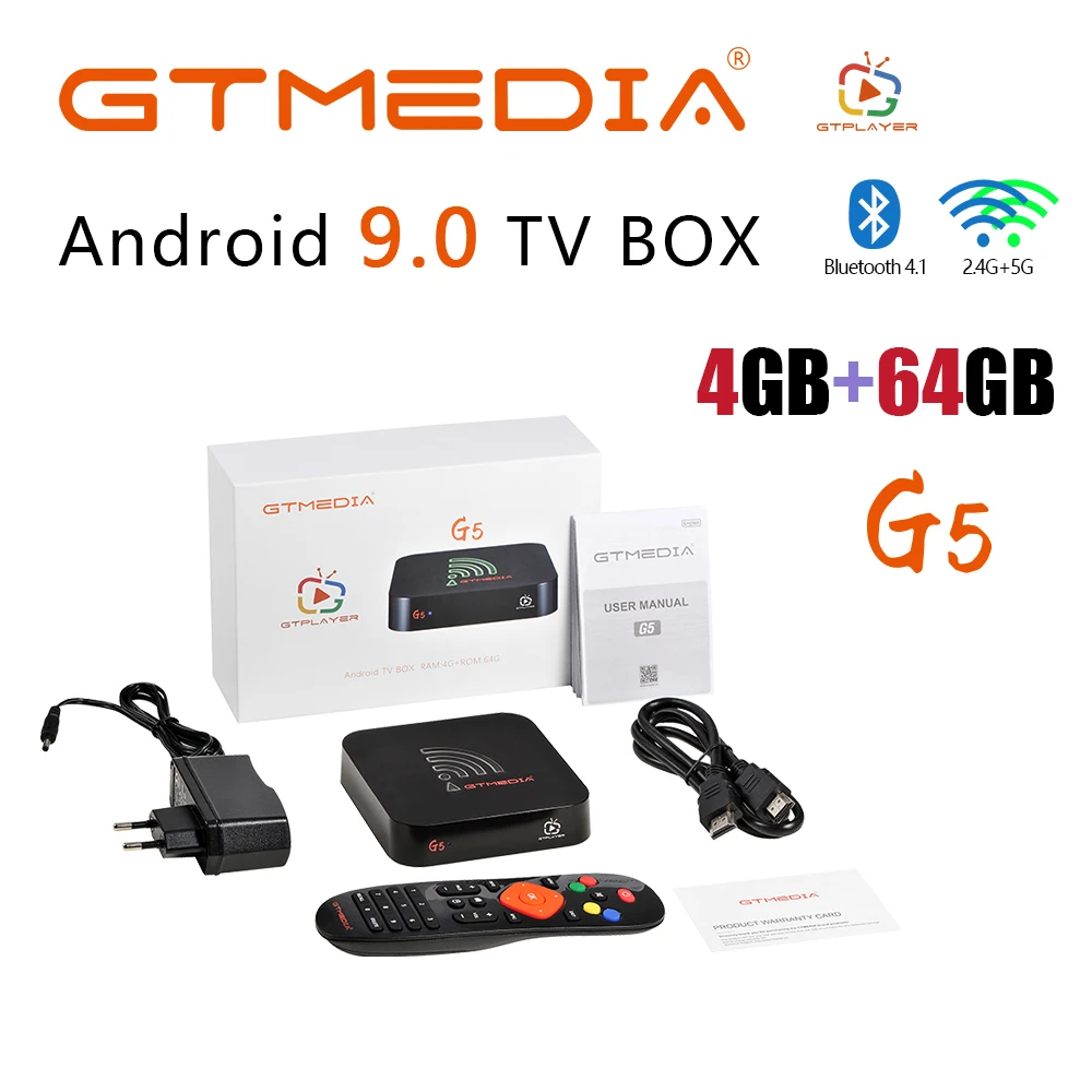 

Tvbox Android 9.0 Amlogic S905x2 GTMEDIA G5 Smart tv box 4GB/ 64GB 4K HD H.265 BT4.2 WIFI 2.4/5G Google Play Netflix Set Top Box