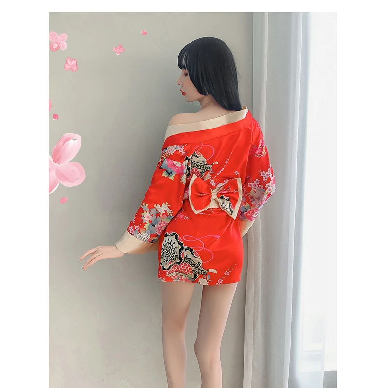 

Japanese Sakura Girl Kimono Dress for Women Kawaii Yukata Sexy Long Robe Floral Print Female Chiffon Japan Style Pajamas Party